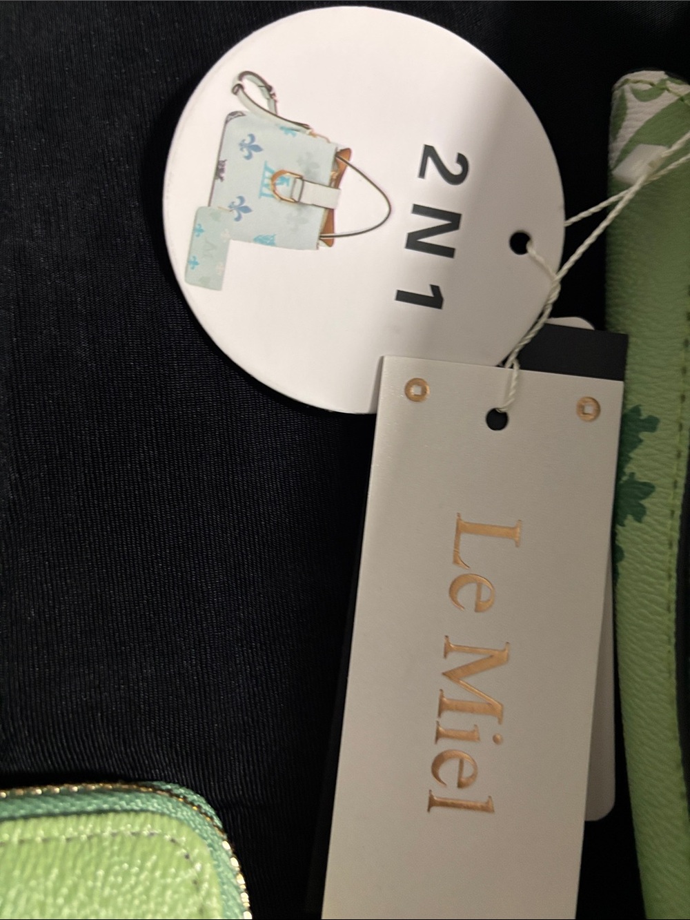 Le Miel Lime Green Patterned Satchel with Gold-Tone Buckle Accent - Picture 2 of 6